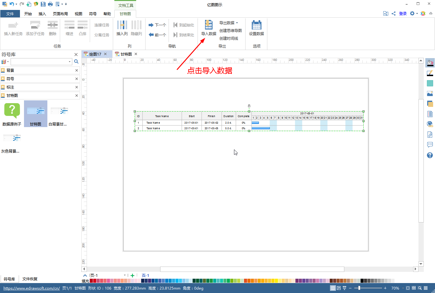 Gantt chart data